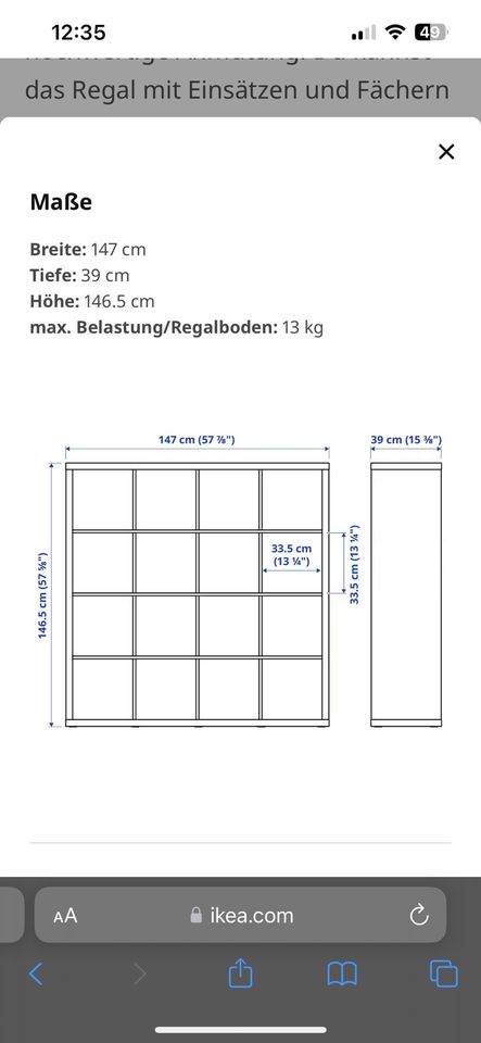 Beiges IKEA Kallax 4x4 mit 13 Türen und 2 Schubladen in Duisburg