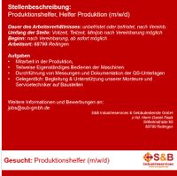 Gesucht: Produktionshelfer, Helfer Produktion (m/w/d) Baden-Württemberg - Reilingen Vorschau