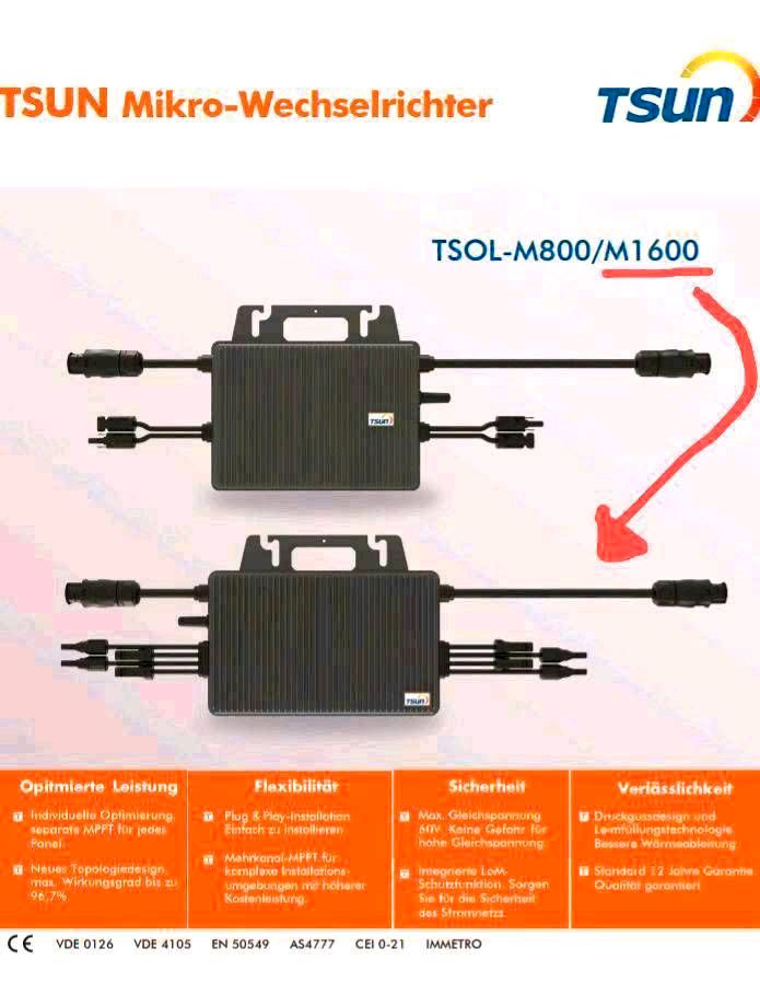 Mikro- bzw. Modul-Wechselrichter TSUN TSOL M800 / M1600 in Duisburg
