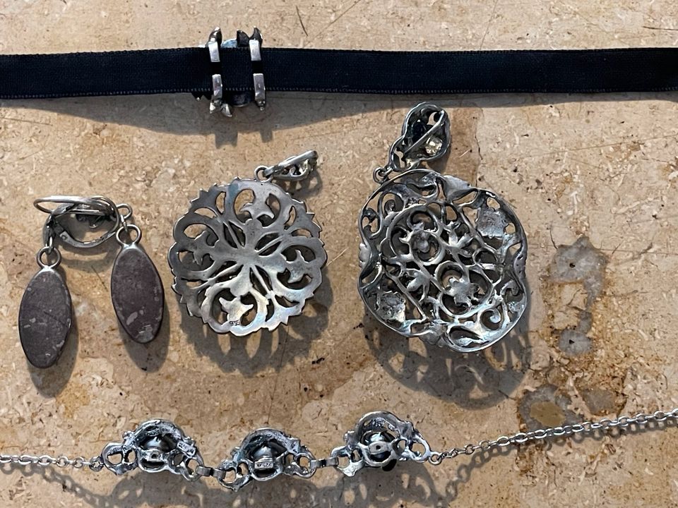 Trachten- Schmuck Silber Anhänger Charivari Bein Email f. Dirndl in Hallstadt