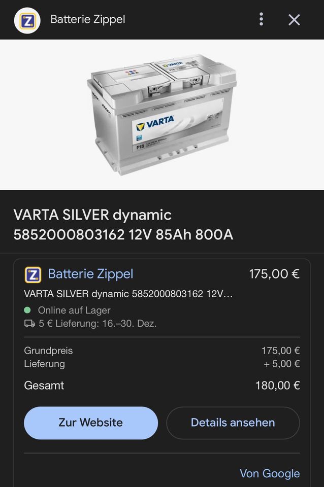 VARTA Silver Dynamic F18 Autobatterie 12V 85Ah 800A NEU! Garantie in München