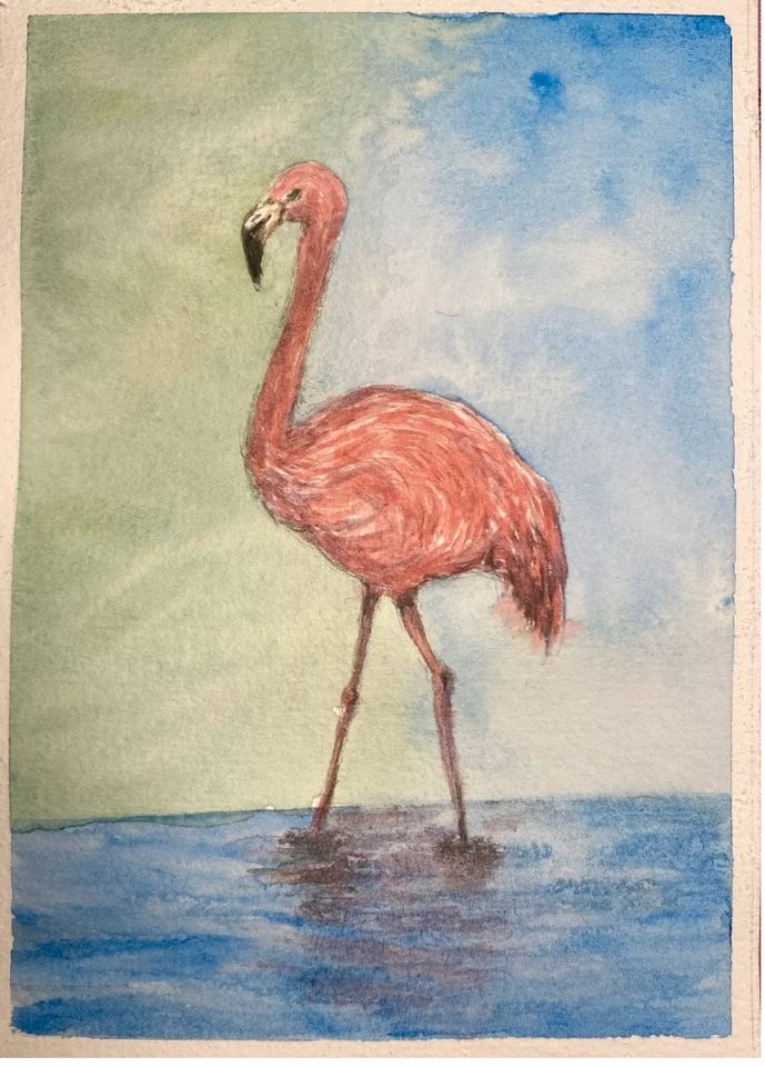 Aquarell Bild Vogel Flamingo 10x15cm in Berlin