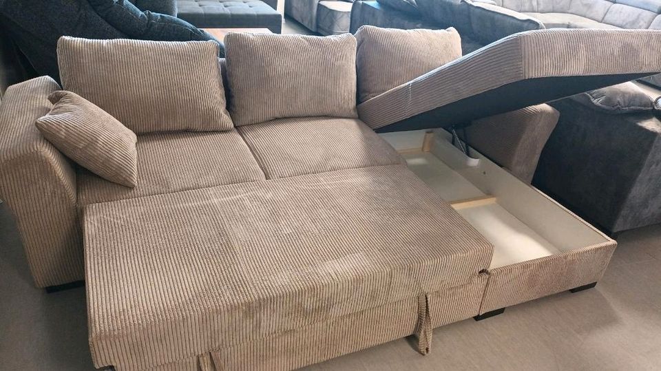 ⭐️Neu⭐️ Eckbank Sofa Cord Cappuccino mit Bettkasten und Schlaffun in Hamm