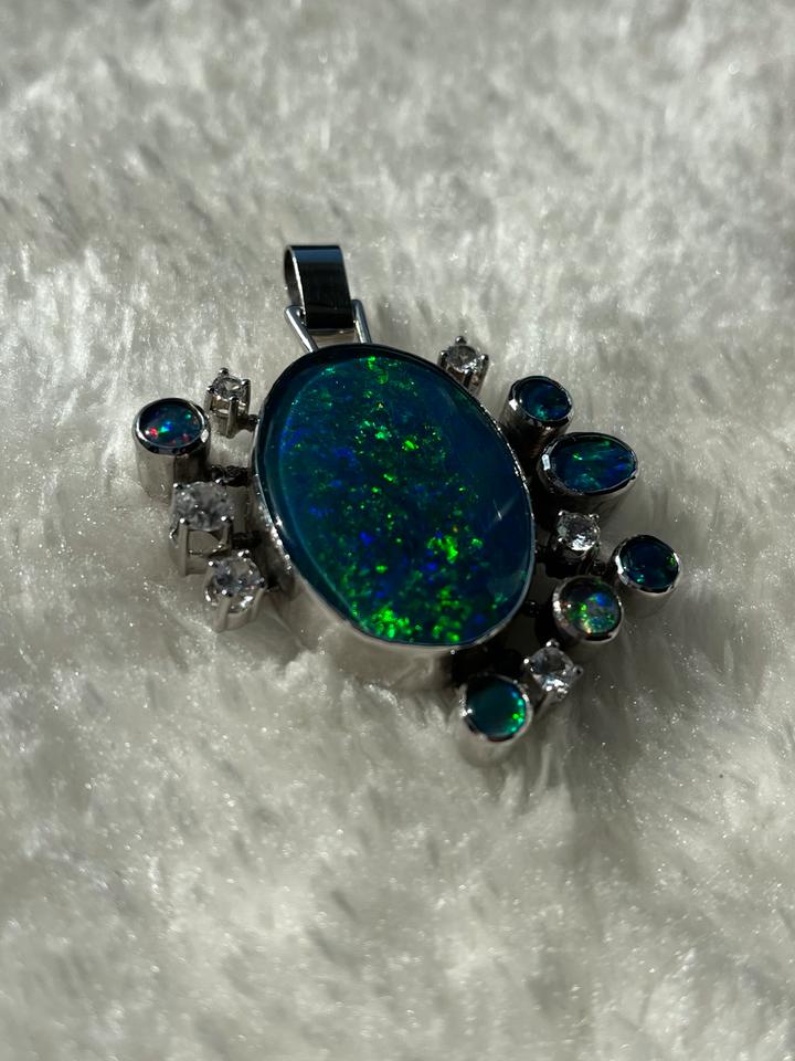 Gold weißgold Opal Zirkonia Anhänger Schmuck Kette Unikat in Troisdorf