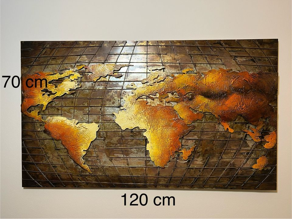 Weltkarte Kunst, Metall, 120 x 70, haptisches Bild in Voerde (Niederrhein)