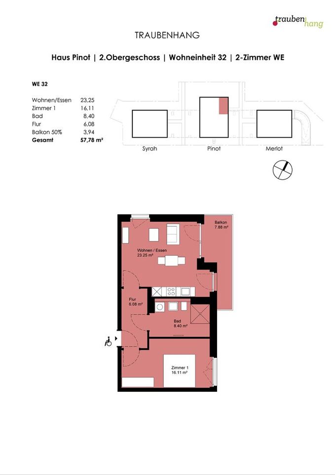 2-Zimmer-Wohnung mit großem Wohnbereich, Traubenhang, Haus Pinot #32 in Weimar