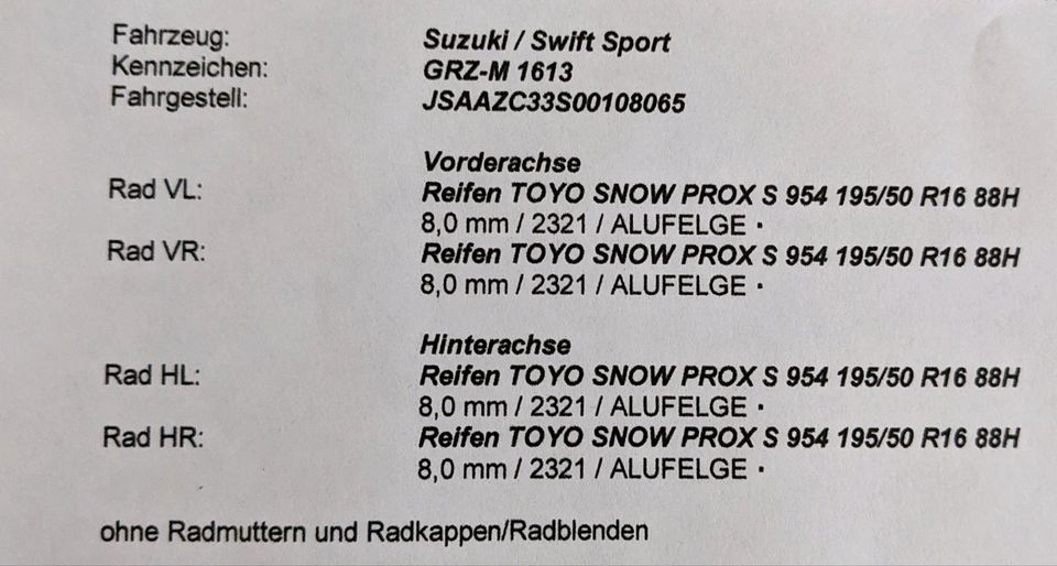 Suzuki Swift Sport Winterkompletträder in Greiz