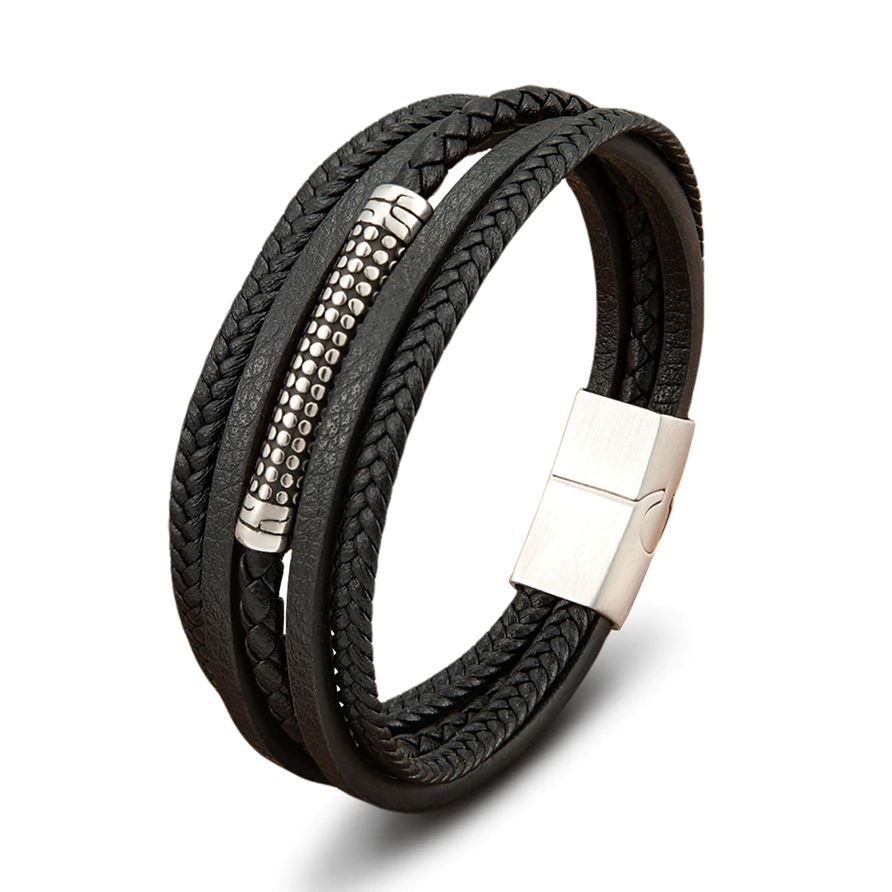 Armband Herren Leder Edelstahl Magnetverschluss Gold Silber Black in Öhringen