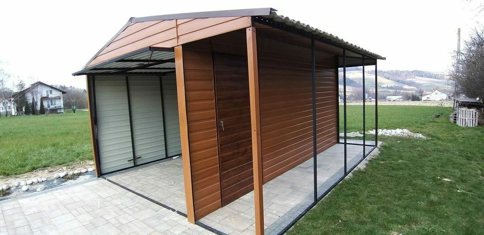 Garage mit Carport 4x6x2,55m Blechgarage in Holzoptik 9427!! in Schwäbisch Hall