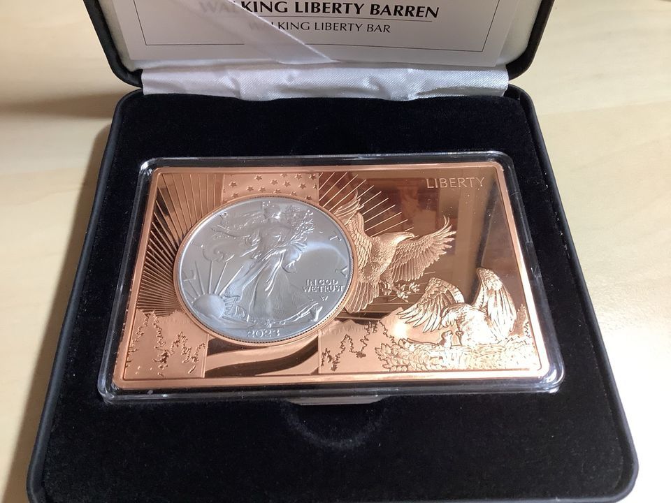 1 Oz Silber American Eagle eingefasst in 3 Oz Kupferbarren, lim. in Dortmund
