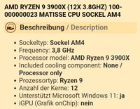 AMD RYZEN 9 3900X Niedersachsen - Westerholt Vorschau