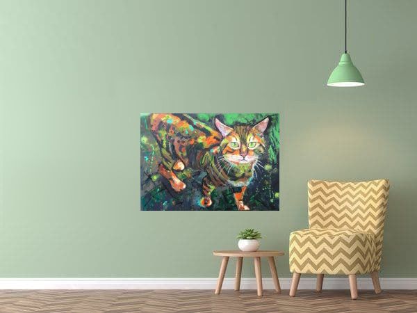 Original Bild Gemälde Katze Kater Cat Bengal Leopard Wildkatze in Porta Westfalica