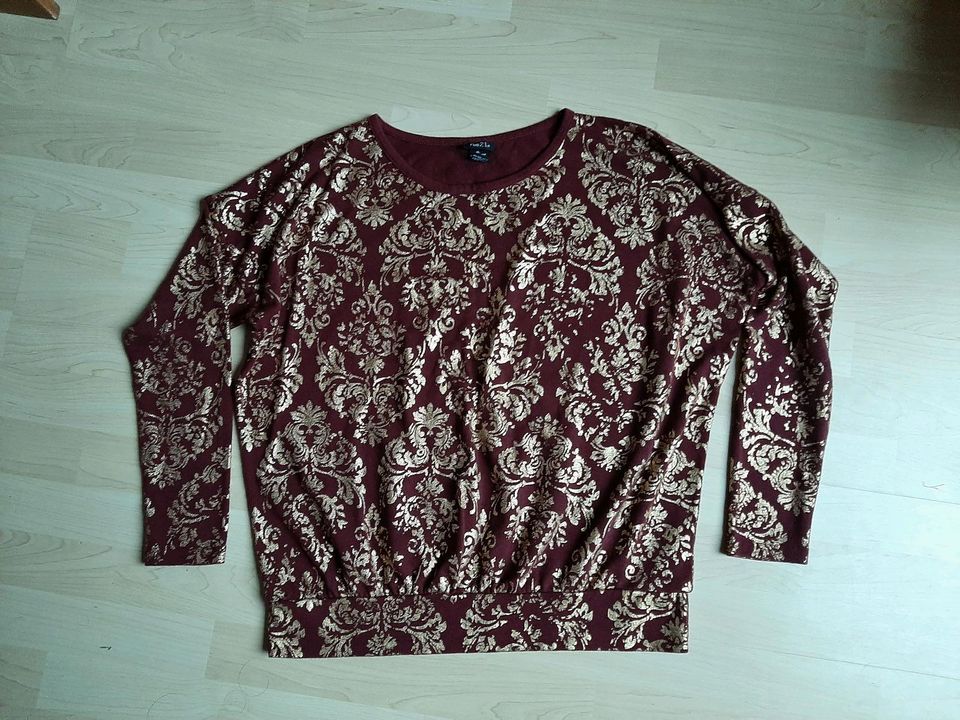 Festlich Pullover XL Gold Muster Burgunder Top Shirt Rue 21 in Borken