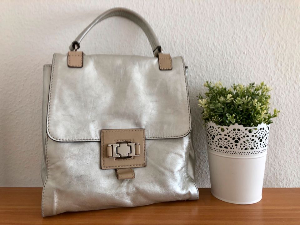 Abro Handtasche Leder silber beige Vintage 2YK in Heidelberg