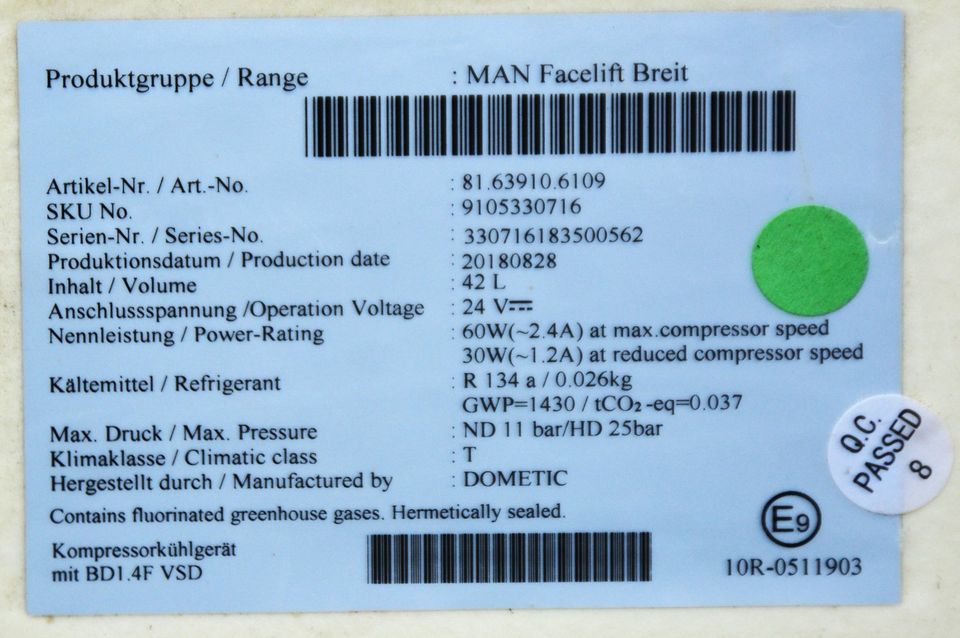 MAN DOMETIC KÜHLBOX KÜHLSCHRANK KOMPRESSOR 81.63910-6163 Bj.2018 in Hessisch Oldendorf