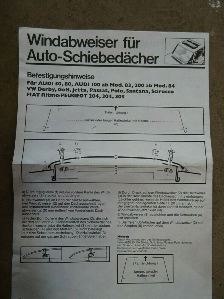 Windabweiser für Auto Schiebedächer , wie Audi 50 , BMW 02 , Merc in Erligheim