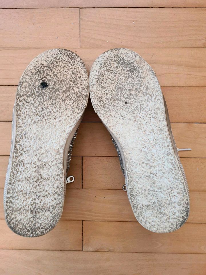 Italienische, knöchelhohe Glitzer Schuhe, Silber, Größe 37 in Binswangen