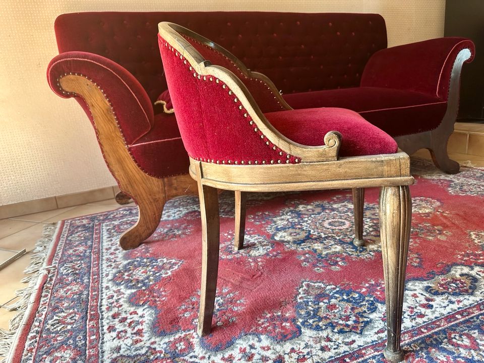 TOP Antik Sofa Stuhl Sessel roter Samtbezug neu gepolstert in Berlin