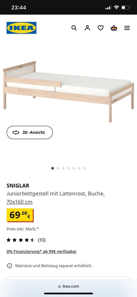 Sniglar Kinderbett IKEA 77x166 Bett Buche in Limeshain