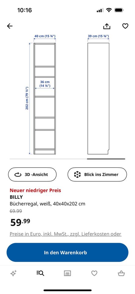 Billy Regal 40cm x 40cm x 202cm weiß Ikea in Castrop-Rauxel