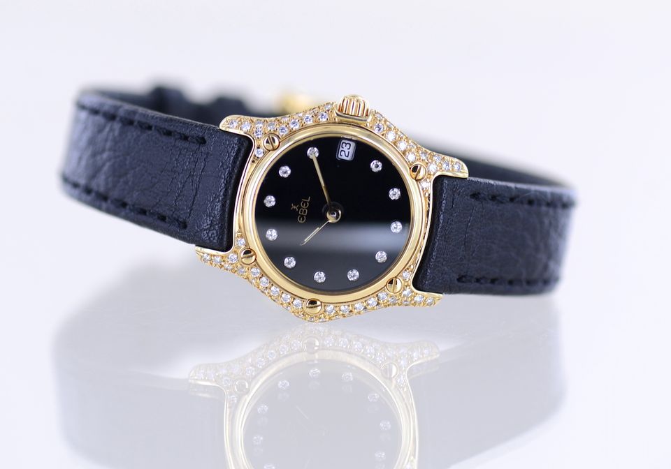 Ebel Uhr 18K Gold 1911 Luxus Lady Onyx Dial Factory Diamond rar in Langenfeld