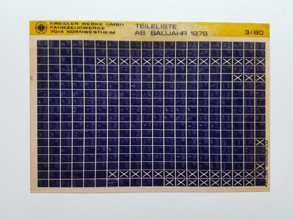 Kreidler Ersatzteilliste 1980 als Micro Fiche in Schwarzenbach am Wald