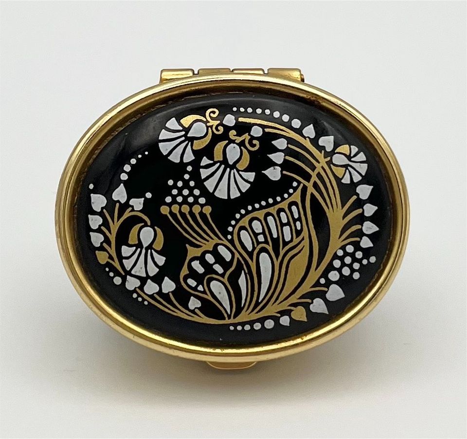 Vintage Pillendose Blumen Schmuckbox Floral Gold Schatulle RAR in Schwerin