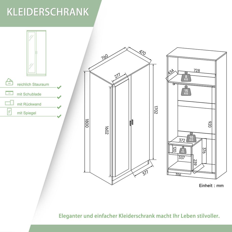 Garderobenschrank Spiegel Schrank Kleiderschrank Weiß NEU in Weilburg