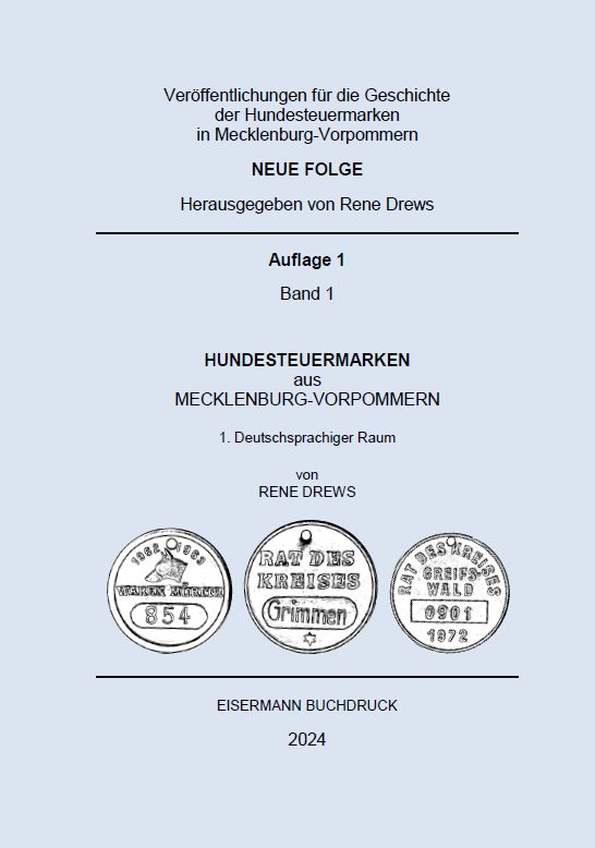 Hundesteuermarken Katalog Mecklenburg-Vorpommern Rene Drews 2024 in Schwerin