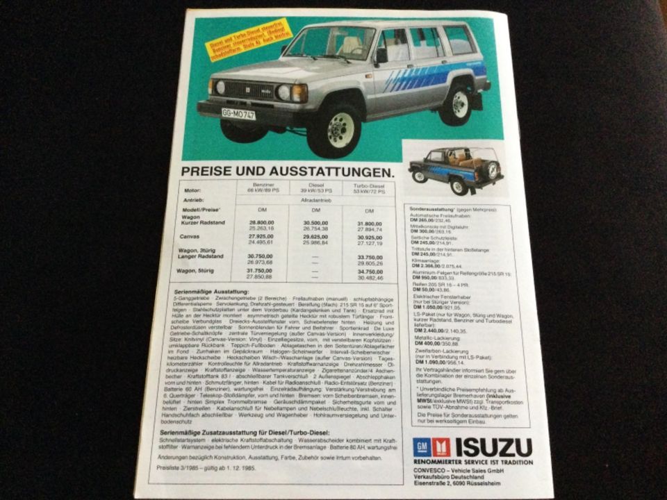 Isuzu Trooper Prospekt und Test von 1985 in Kiel