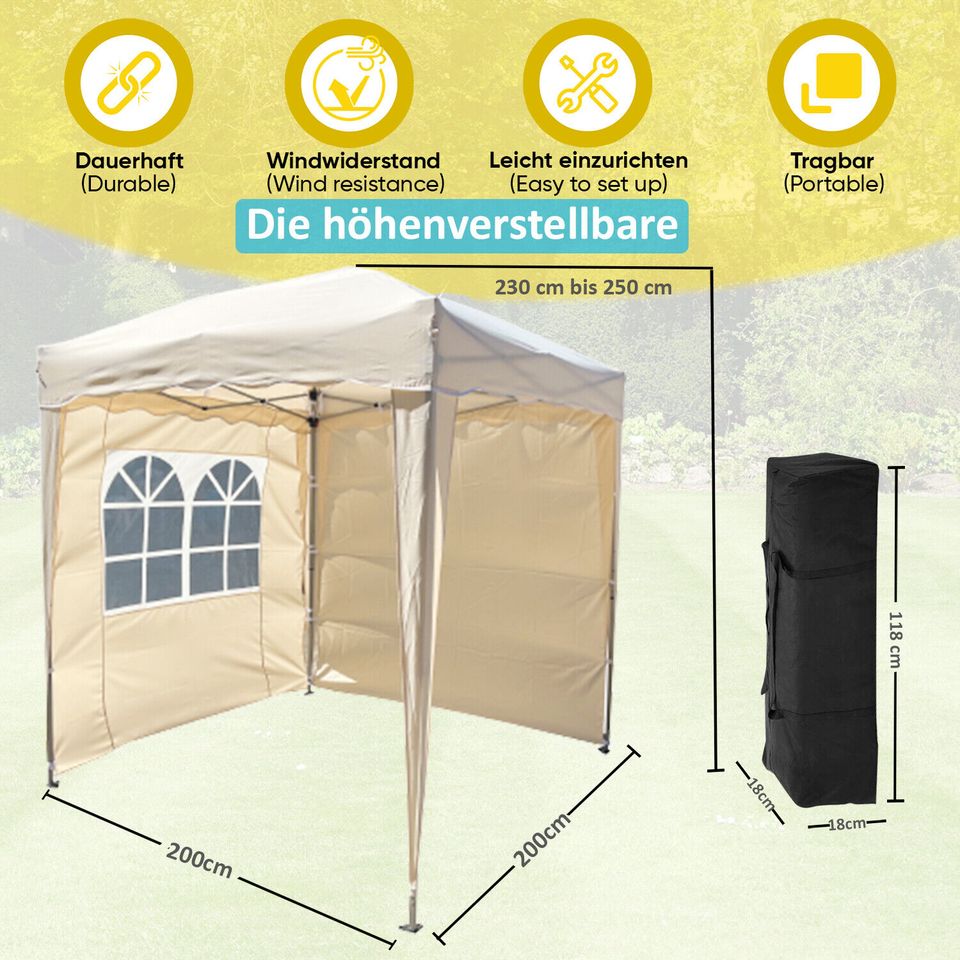 Faltpavillon 2x2 m ink 4 Seitenteile Wasserdicht Partyzelt BEIGE in Essen