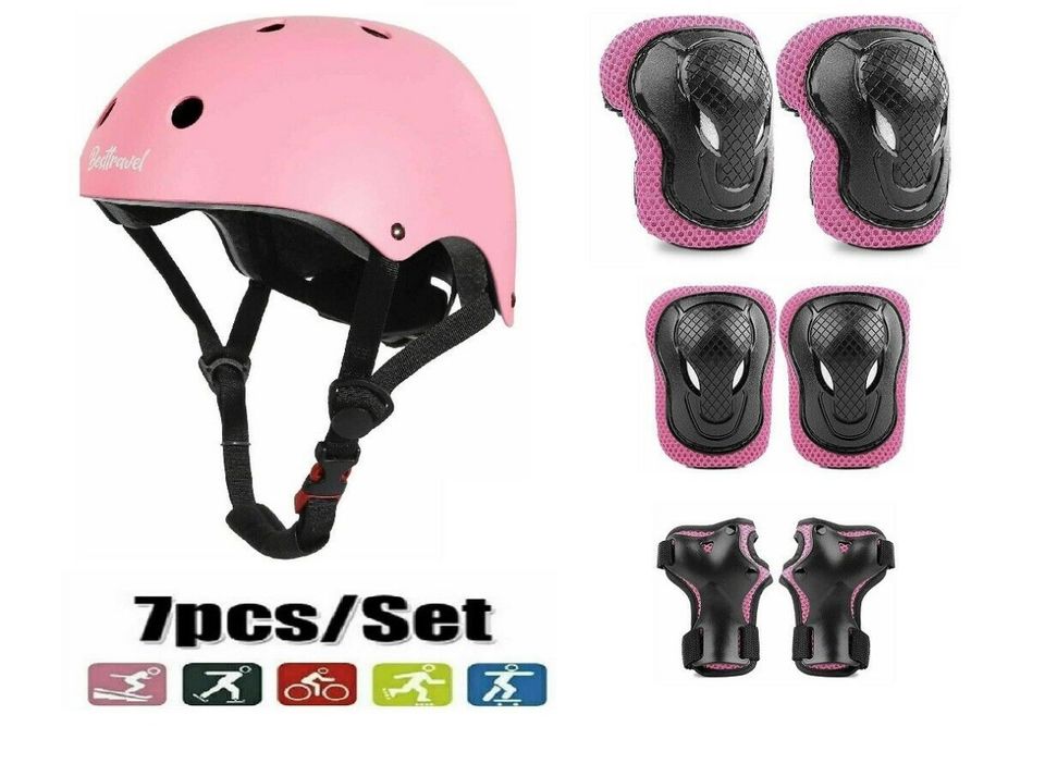 7stk Kinder Helm Set Knie Schutz Skateboard Skater Protektoren