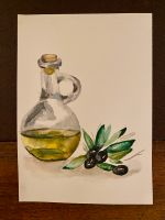 Selbstgemaltes Aquarell Bild Olivenöl und Oliven Pankow - Weissensee Vorschau