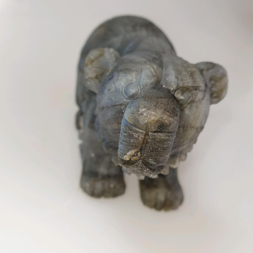 Gravierte "Bär" Skulptur aus Labradorith ( 120 x 50 mm ) AAA in Recklinghausen