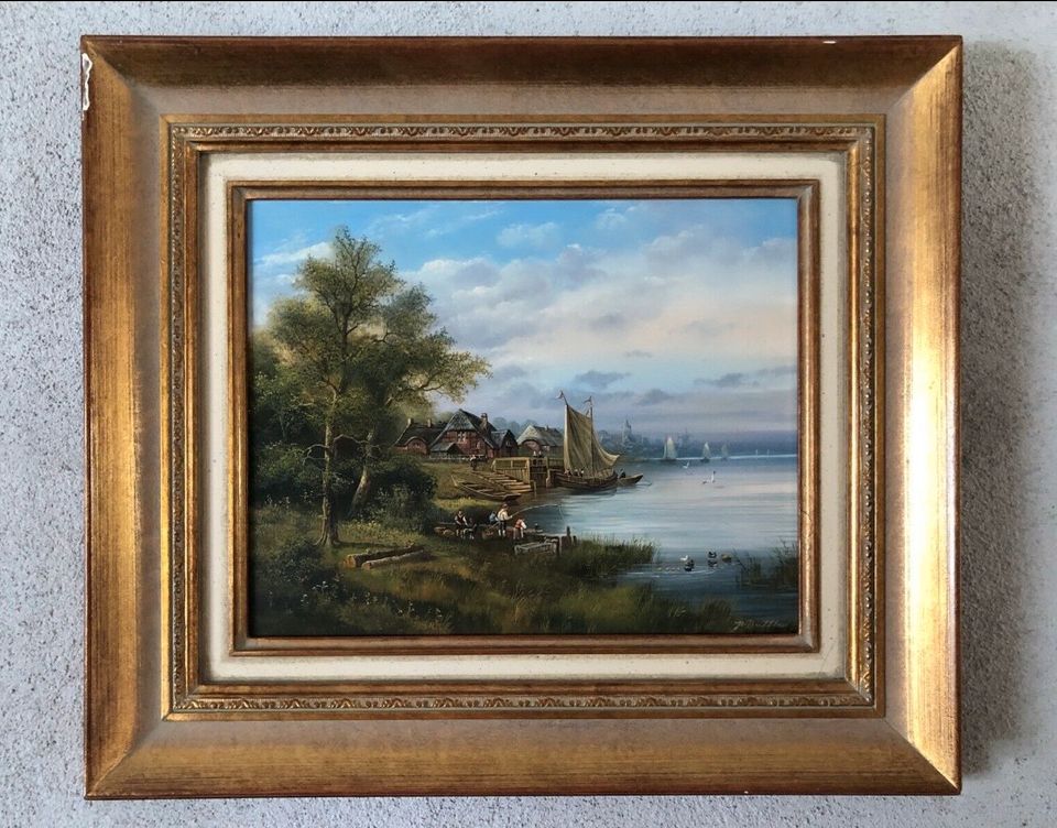 Antik Ölgemälde Öl Platte Herbert Duttler Landschaft Bild Gemälde in Hagen