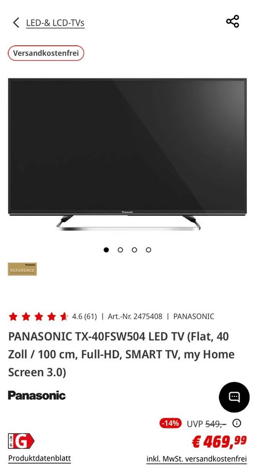 Panasonic TX-40FSW504 LED TV Flat 40 Zoll in Niedersachsen - Lüneburg |  Fernseher gebraucht kaufen | eBay Kleinanzeigen ist jetzt Kleinanzeigen