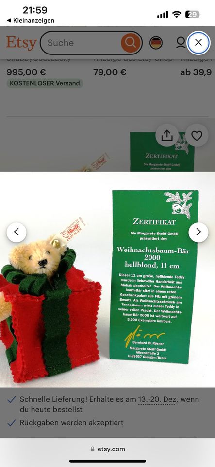 Steiff Weihnachtsbaum-Bär OVP limitiert 59 in Karlsruhe