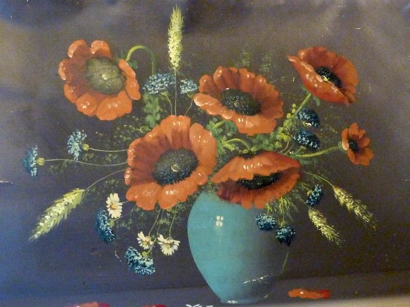 Antikes Ölgemälde Stillleben mit Mohnblumen auf Leinwand-50x70cm in Weilburg