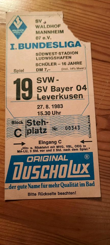 Waldhof Mannheim - Bayer Leverkusen Ticket vom 27.08.1983 in Ludwigshafen
