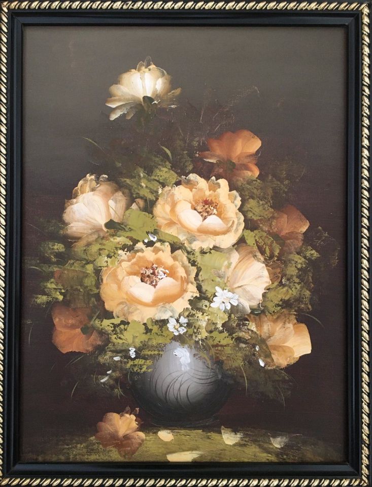 Gemälde Öl Leinwand Stillleben Rose Wildrose Blumenstrauß Vase in Timmendorfer Strand 