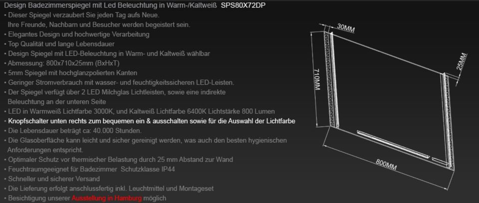 Lagerausverkauf ! Design LED LED Badezimmer Licht spiegel 80x72cm in Hamburg