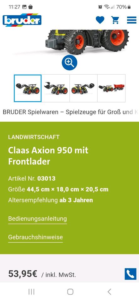 BRUDER Traktor Claas AXION 950 mit Frontlader in Schleiz