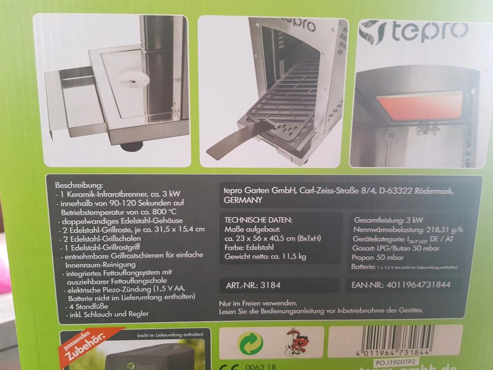 FRÜHLINGSSPEZIAL! Tepro Barbecue Steakgrill Gasgrill 800W Ceramic in Breitenfelde