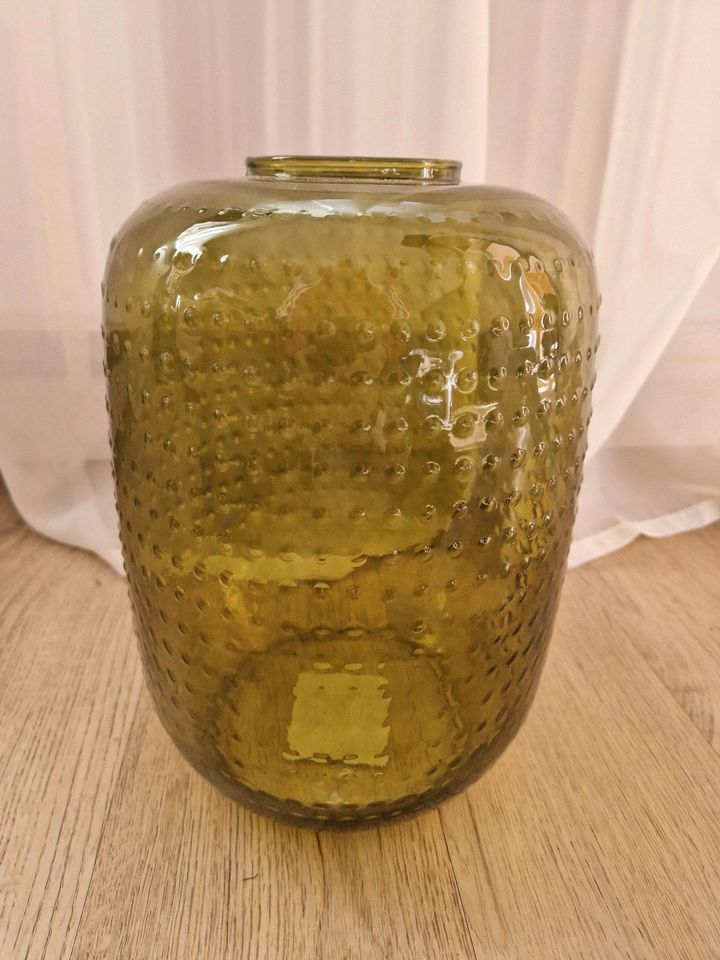 NEU❤️ Vase Glas Grün groß hoch bauchig Relief Punkte Scandi edel in Aschaffenburg