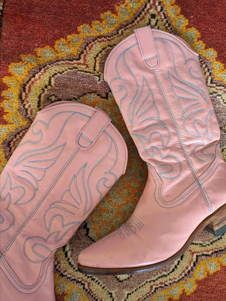 Cowboy Boots Stiefel Rosa Pink Leder 41 42 Hellblau Vintage Biker in Köln