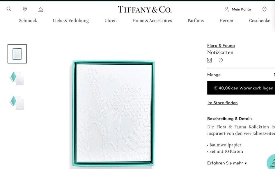 Tiffany & Co. Makers  New York Breifumschläge Notizblock in Regensburg