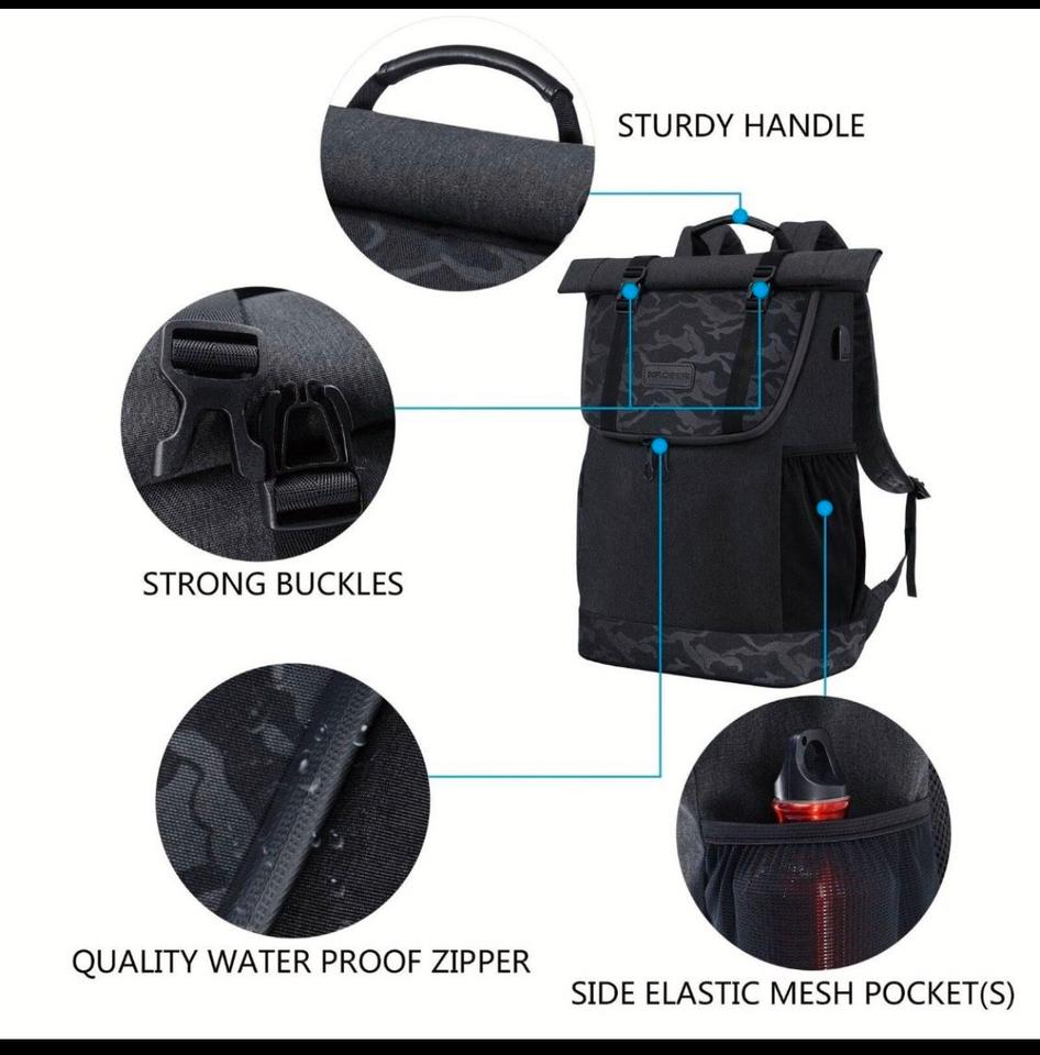 KROSER 15,6 Zoll Laptop Rucksack Rolltop Wasserabweisen grau in Weitnau