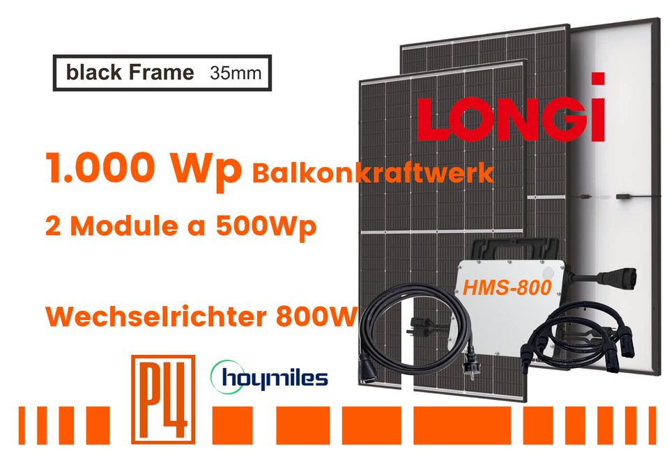 P4 Balkonkraftwerk 1.000 Wp, Hoymiles HMS- 800W- 2T, Komplettset in Bubesheim