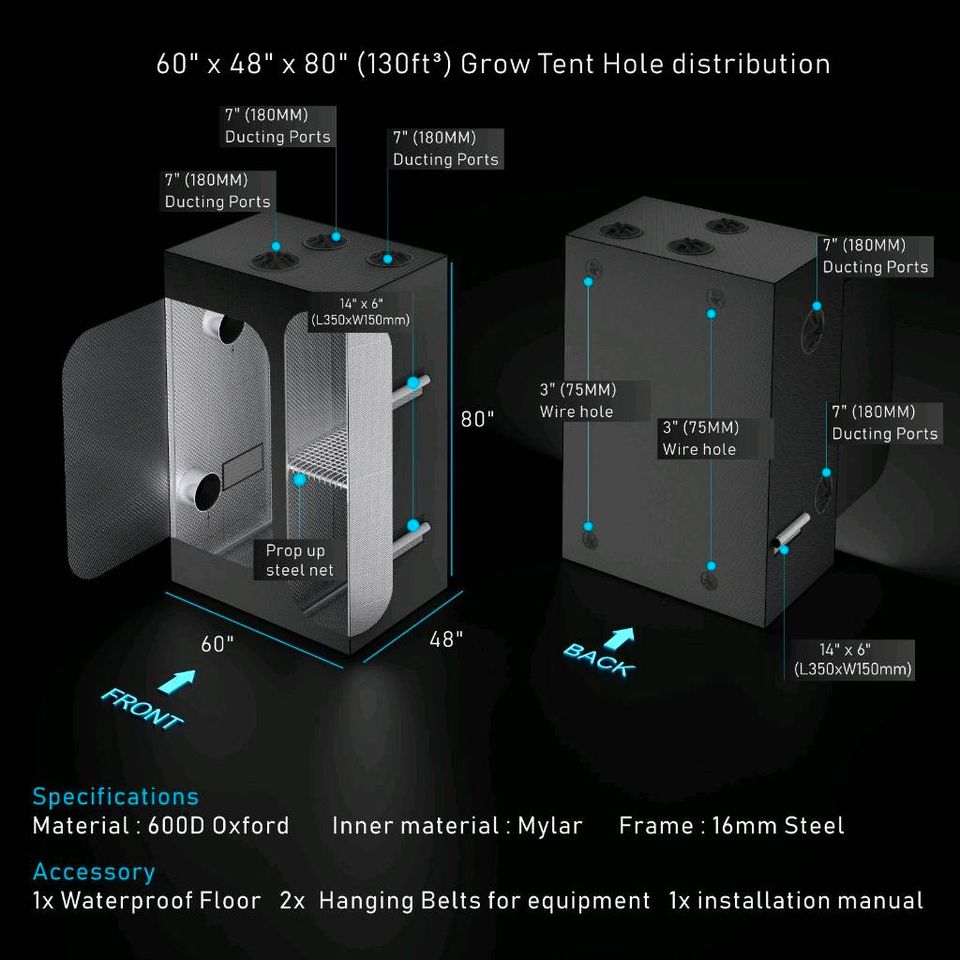 Growbox Gewächshaus Zuchtzelt Growschrank Indoor 150x120x200 in Bonn