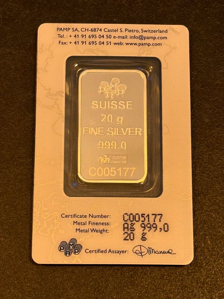 20 Gramm Pamp Silberbarren Schweiz Silber 999 in Kirkel